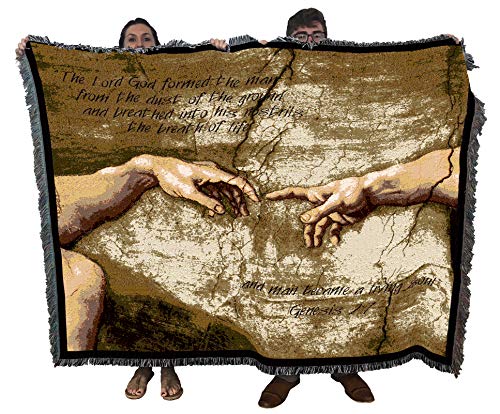 Pure Country Weavers Hands of God & Adam Blanket - Michelangelo Sistine Chapel Creation of Adam - Scriptures - Genesis 2:7 - Religious Gift Tapestry Throw Woven from Cotton - Made in the USA (72x54) - color: Genesis 2:7