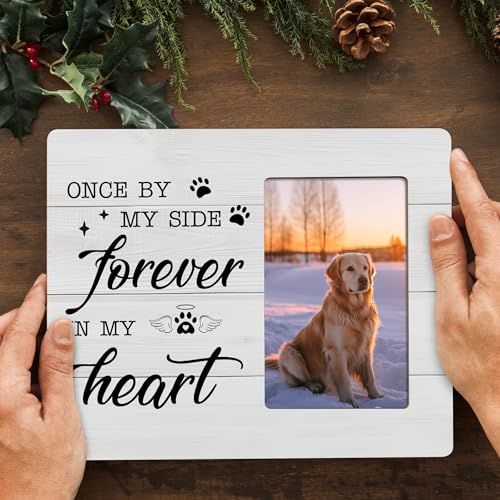 Pet Memorial Gifts for Dogs Sympathy, Loss of Dog Gift Picture Frame, Once by My Side Forever in My Heart Frames Fits 4x6 Photo - color: Red