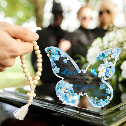 HOWAF Forget Me Not Gifts Sign, Sympathy Gifts for Loss of Loved One, Funeral Favor Blue Floral Butterfly Shape Acyclic Plaque, Memorial Keepsake, Bereavement Gift for Women Men
