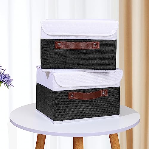 ANMINY Fabric Storage Box Bins with Lids, Black White, 10"x8"x7", 2 Pack - color: Black White, size: Small (Pack of 2)