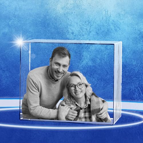 Personalized 3D Crystal Photo, Customized Laser Engraved Glass Picture Frame, Great Anniversary, Birthday, Christmas, Father's Day, Memorial Gifts for Women, Grandpa, Dad, Mom(Landscape, Medium) - color: Landscape, size: Medium