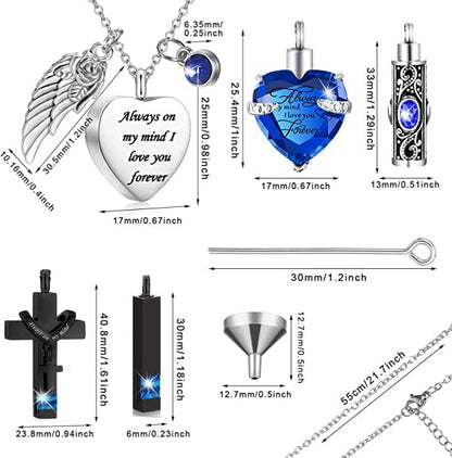 5 Pcs Urn Necklace for Ashes Keepsake Cremation Jewelry Heart Cross Cubic Stainless Steel Urn Keepsake Necklace Crystal Memorial Locket Ashes Jewelry for Women Men Loved Ones - color: blue