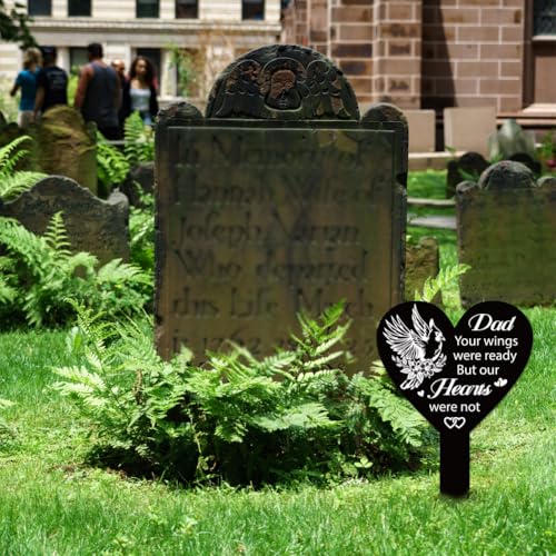 GLOBLELAND Heart Shaped Cardinal Flowers Garden Stake for Father Memorial Remembrance Plaque Stake Cemetery Dad Acrylic Waterproof Sympathy Garden Stakes for Yard Grave Cemetery - style: Cardinal Flower Father