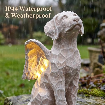 Solar Angel Dog Statue with Lights,Dog Memorial Statue for Outdoor