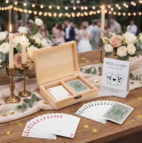 AceOrbit 57 Pack Green Wedding Guest Book Playing Cards Set with Wooden Box - color: White, style: Stylish