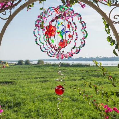 Hummingbird Wind Spinner, 12-Inch 3D Kinetic Metal Wind Spinners - color: Mandala Hummingbird