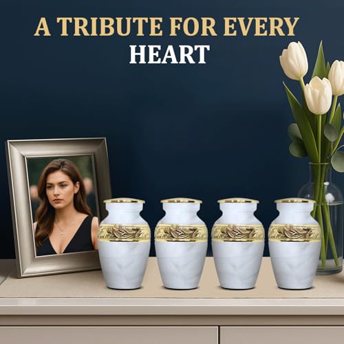 Small Urns for Human Ashes - Elegant Keepsake Cremation Urns (Pearl White, Set of 4) - color: Pearl White