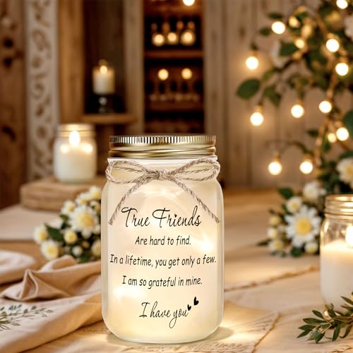 Best Friend Gift for Women Mason Jar Night Light True Friends - color: Transparent