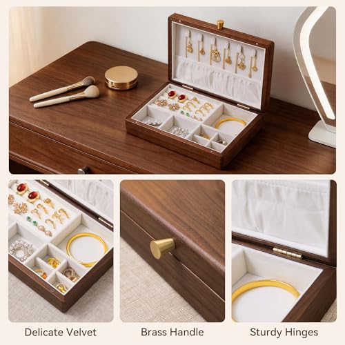 Black Walnut Wooden Jewelry Box, Velvet Lined Necklace Organizer for Women - color: 1 Layer