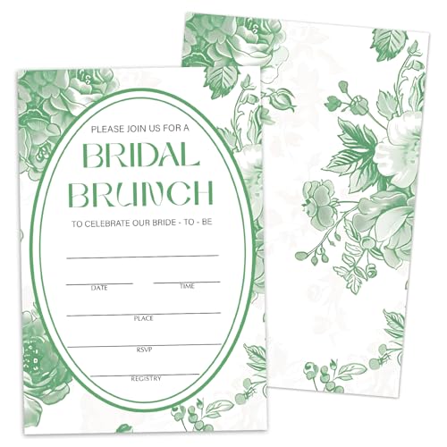 Bridal Brunch Invitations, Floral Invites for New Couples Mr and Mrs, 25 Fill In Wedding Shower Invitation with Envelopes, Wedding & Bridal Shower Party Favor Decorations -N11 - color: Sage Green