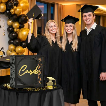 Black & Gold Wedding Card Box for Reception, PVC Gift Cards Holder for Graduation Party, Funeral Memorial, Birthday, Bridal & Baby Shower, Retirement, Donation Basket, Money, Envelope Box with Slot - color: Black