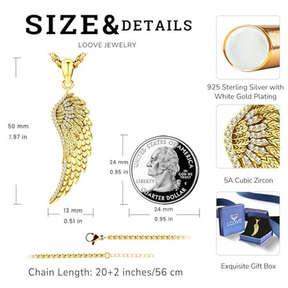 Angel Wings Necklace 925 Sterling Silver Guardian Angel Nurse RN Caduceus Pendant Charm Crystal Angel Jewelry Gifts for Women - style: B-Angel Wing (Golden)