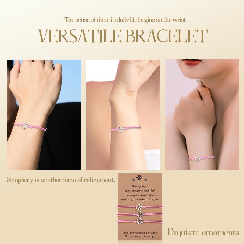 Pet Memorial Gifts Bracelets for Loss of Dog Cat Symapthy Gift for Dog Cat Lovers Passing Away Gifts Paw Print Bracelet - color: Pink