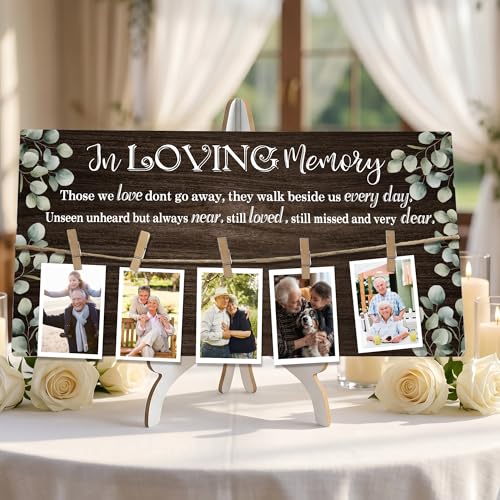 Rustic Wood Memory Table Sign 16 x 8 Inch, In Loving Memory Wedding Sign with Clips, Rustic Wedding Decor for Ceremony and Reception Wooden Memorial Picture Board to Honor Souls-A01 - color: brown-Eucalyptus