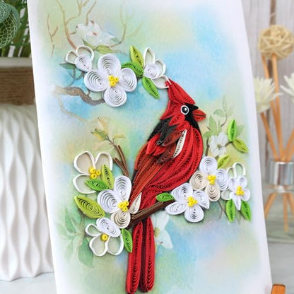 KingKraft Quilling Card- Handcrafted Greeting Card for All Occasions, Cardinal and Dogwood Card for Birthday, Anniversary, Thinking of You, Get Well, Valentines Day, Mothers Day Card, Blank Inside - color: Cardinal