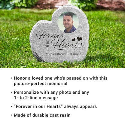 Let's Make Memories Personalized Memorial Garden Stone - Sympathy - Loss of Loved One - Condolences - Outdoor - Headstone - Durable Resin - Upright Garden Marker - Forever in Our Hearts - style: Forever in our Hearts