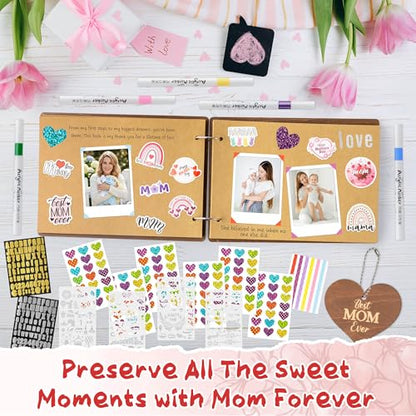 CY2SIDE Best Mom Ever Album Scrapbook - Mother’s Day Wooden Scrapbook Craft Kit, DIY Photo Memories Book with 30 Brown Pages Birthday Gift for Mother’s Day, DIY Handmade Scrapbook Gift for Mom Grandma - style: Best Mom Ever