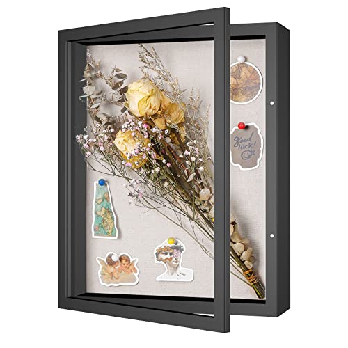 Califortree 12x16 Large Shadow Box Frame with Linen Back - Plexiglass Cover, Sturdy Memory Display Case of Flower, Pictures, Medals and More, Black - color: Black, size: 12x16