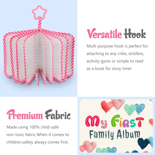 Fintie Baby Photo Album 4x6 Inch, 18 Photos My First Family Soft Album Book | For Newborn/Toddlers/Kids/Baby Shower Memory Birthday Gifts, Family Tree, First Year Milestones Keepsake, Raining Hearts - color: Raining Hearts