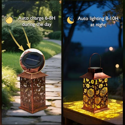 Homemory Gifts for Women, Sunflower Solar Lanterns Outdoor Waterproof | Solar Decoration with Led Glow and Waterproof Metal Design, Ideal for Garden, Yard, Patio, Porch, Birthday Gifts - style: Sunflower Square