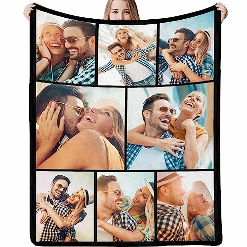 InterestPrint Custom Blanket with Photo Text 8 Photo Personalized Gift Customized Blanket for Granddaughter Grandson Mother Father Family Friend Christmas Birthday Wedding Valentine's Day - color: 8 Photo Collection-2