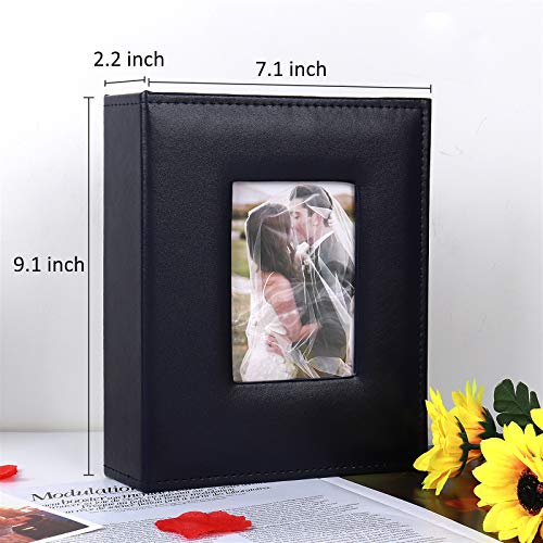 RECUTMS Adventure Photo Album, Blue, 6x4, 200 Photo Slots, Premium Leather Cover, Sleeves, Personalized, Suitable for Birthdays, Weddings, Parties | Black Page, Horizontal Pockets, Family Anniversary Birthday Memory Book, DIY Cover Window, Baby Photobook,