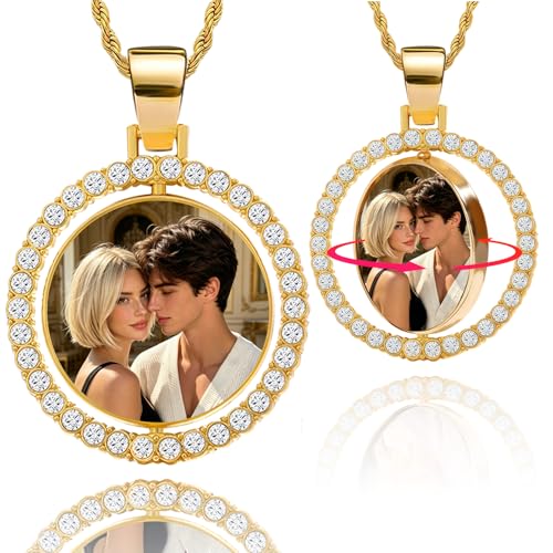 Custom Circle Chain with Picture Custom Circle Pendant Necklace - color: Round-Gold-002