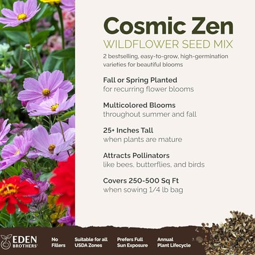 Eden Brothers Cosmic Zen Flower Mixed Seeds for Planting, 1/4 lb - size: 1/4 Pound, style: Cosmic Zen