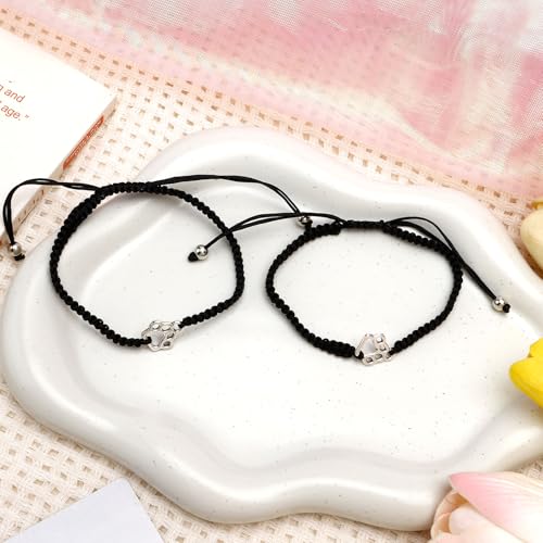 Aelciyue Pet Memorial Mothers Day Birthday Xmas Valentines Day Gifts for Loss Of Cats Dogs Mom Dad Paw Print Gifts Bracelets - style: Black Rope-2Pcs-02
