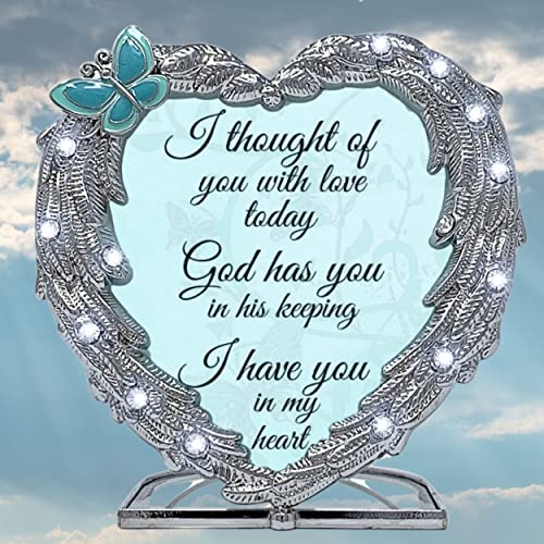 Sympathy Memorial Candle Holder – Angel Wings Heart Design – “I Thought of You with Love Today” – Bereavement Gift for Loss of Loved One – Remembrance Tealight Holder – 4" x 4"