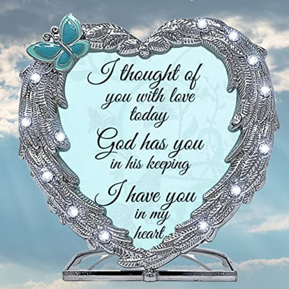 Sympathy Memorial Candle Holder – Angel Wings Heart Design – “I Thought of You with Love Today” – Bereavement Gift for Loss of Loved One – Remembrance Tealight Holder – 4" x 4"
