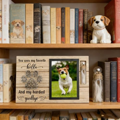 Dog Remembrance Gift Memorial Gifts for Dogs or Cats,Picture Frame with Paw Print Design,Loss of Dog Sympathy ,Wood Photo Display with Quote and Hair Keepsake Vial,a Grieving Friend Pet Lost Gift and Dead box (wood,4*6)