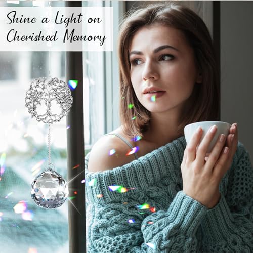 Sympathy Gift for Loss of Mom Dad, Memorial Crystal Suncatcher with Card | Grief Gifts for Women, Bereavement Condolences Window Ornament for Loss of Dog Cat, Miscarriage Gift for Mothers, Tree Life - style: Round Tree