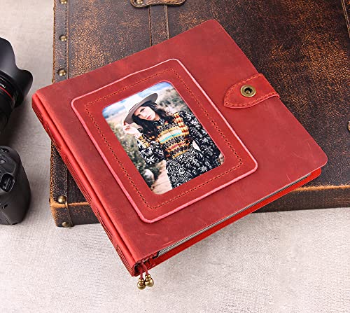 Leather photo Album Self Adhesive Pages, Handamde Leather Scrapbook Photo Album, Wedding Family Album, Holds 3x5, 4x6, 5x7, 6x8 Photos - Wine - color: Wine, size: 9.6x9.6x1.3