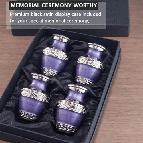 BOLD & DIVINE Small Silver Linings Purple Keepsake Urns for Human Ashes Handcrafted Mini Urn Set of 4 with Box and Velvet Bags Aluminum - size: Silver Linings Purple Mini Urns Set of 4