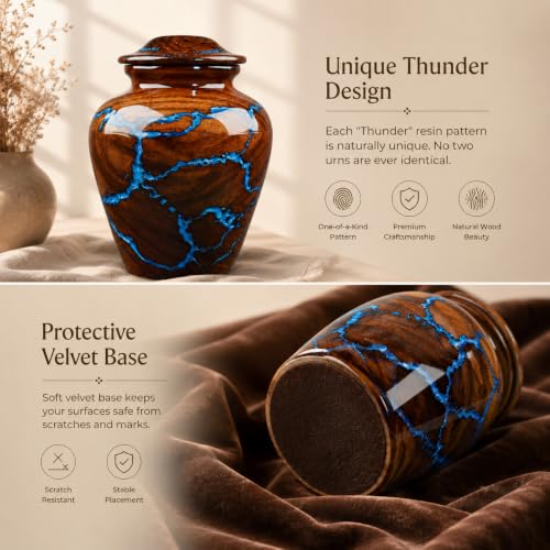Small Cremation Urn for Human Ashes Adult - Keepsake Memorial & Funeral Urn for Mom, Dad | Premium Mini Rosewood Urn - Blue Resin Inlay | Sharing Urn for Men & Women, Pet Urn for Dog & cat - 20 CU/in - size: SMALL 20 Cu