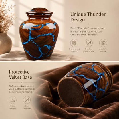 Small Cremation Urn for Human Ashes Adult - Keepsake Memorial & Funeral Urn for Mom, Dad | Premium Mini Rosewood Urn - Blue Resin Inlay | Sharing Urn for Men & Women, Pet Urn for Dog & cat - 20 CU/in - size: SMALL 20 Cu