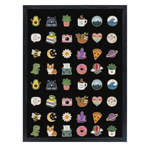 GMFrames 12x16 Enamel Pin Display Case, Pin Collection Display Frame with Real Glass, Shadow Box for Wall and Tabletop, Pin Holder Black - color: Black, size: 12x16