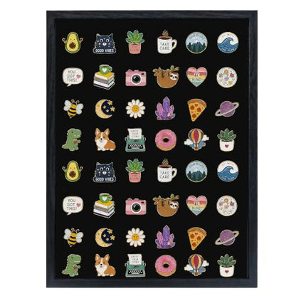 GMFrames 12x16 Enamel Pin Display Case, Pin Collection Display Frame with Real Glass, Shadow Box for Wall and Tabletop, Pin Holder Black - color: Black, size: 12x16