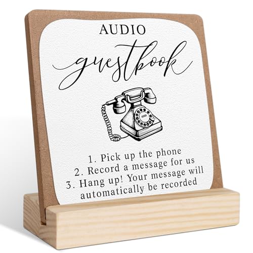Audio Phone Guest Book Sign, Wedding Signs for Ceremony and Reception, Bridal Shower Centerpieces for Tables, Marriage Reception, Bridal Shower Party Favors, Wedding Sign with Wooden Base - color: audio guestbook1