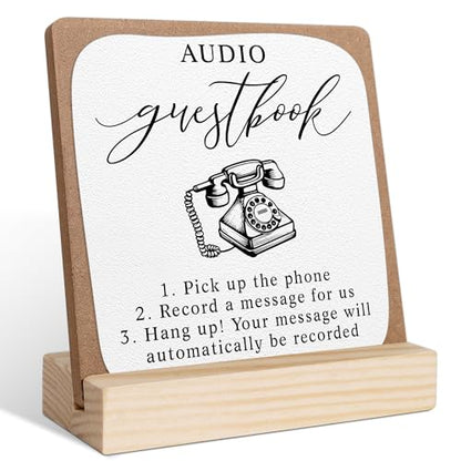 Audio Phone Guest Book Sign, Wedding Signs for Ceremony and Reception, Bridal Shower Centerpieces for Tables, Marriage Reception, Bridal Shower Party Favors, Wedding Sign with Wooden Base - color: audio guestbook1