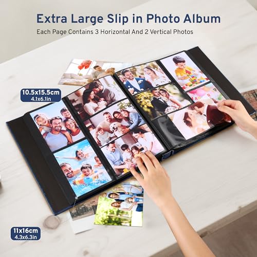DazSpirit 4x6 Photo Album, 600 Pockets, Leather Cover with Slip-In Pages - color: Dark Blue, size: 600 Pockets