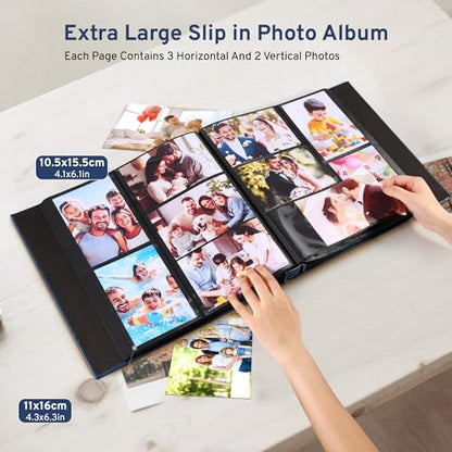 DazSpirit 4x6 Photo Album, 600 Pockets, Leather Cover with Slip-In Pages - color: Dark Blue, size: 600 Pockets