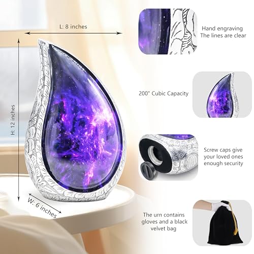 M MEILINXU Purple Urns for Human Ashes Adult Female, Cosmic Galaxy Teardrop - color: Purple & Blue, size: Large / Full Size