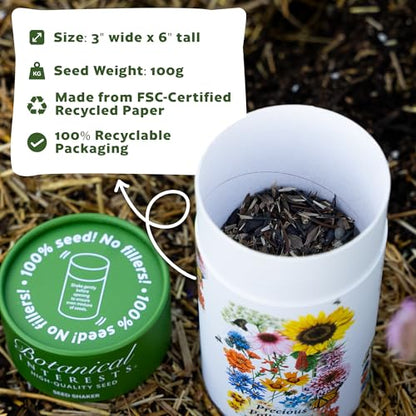 Botanical Interests Precious Pollinators Flower Mix Seed Shaker – Covers 800 sq ft, 14 Native Flowers & Herbs, Supports Pollinators, Annuals & Perennials, Eco-Friendly Recyclable Container
