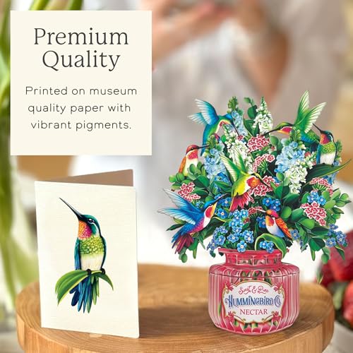 Freshcut Paper Mini Hummingbird Oasis 6 Inch Life-Sized 3D Pop Up Card – Greeting Card, Birthday, Thank You, Mothers Day, Gifts for Mom and Her – Includes Notecard and Envelope (Pack of 3) - color: Hummingbird Oasis, size: 6 inches (Pack of 3)