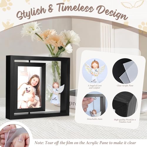 Rotating Wooden Picture Frame with Resin Angel for Loss of Dogs | Holds 4x6 Photo, Black Loss of Dogs Cat Sympathy Gift, Pet Loss Remembrance Bereavement Keepsake, Dog Memorial Gifts - color: Black
