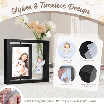 Rotating Wooden Picture Frame with Resin Angel for Loss of Dogs | Holds 4x6 Photo, Black Loss of Dogs Cat Sympathy Gift, Pet Loss Remembrance Bereavement Keepsake, Dog Memorial Gifts - color: Black
