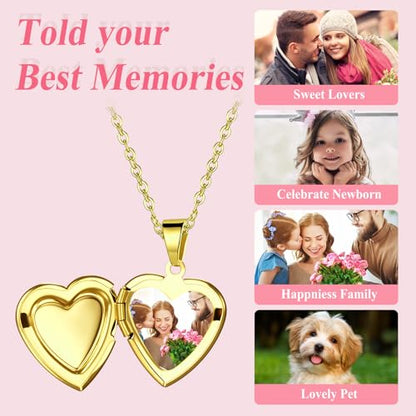 OIDEA Locket Necklace for Women: Gold Photo Lockets that Hold Picture Stainless Steel Necklace with Picture Inside Birthday Mothers Day Jewelry Gifts for Womens - color: heart- gold custom