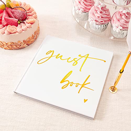 Calculs Wedding Guest Book 8.5" Square for Polaroid Pictures Event Party Guestbook Shower Picture Book Blank Pages Registry, White Cover, Gold Foiled Script - color: White Gold